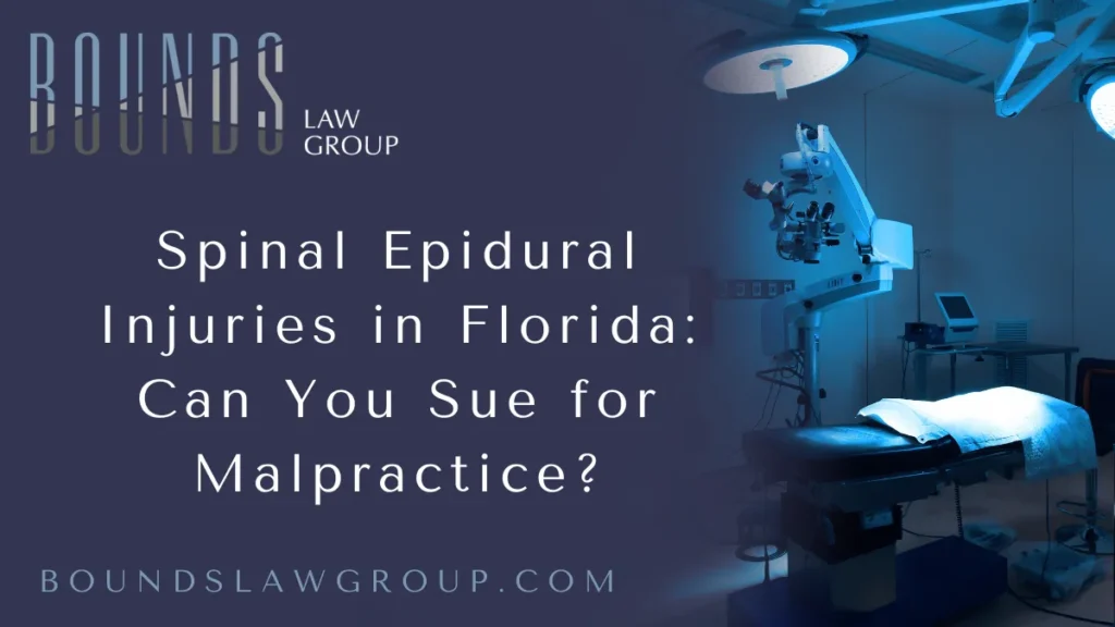 When medical professionals fail to meet the accepted standard of care, the consequences can be devastating—especially in sensitive procedures involving the spine. Spinal epidural injuries can lead to severe complications such as permanent paralysis, chronic pain, or even death. If you or a loved one has suffered harm due to a negligent spinal injection, anesthesia error, or improperly performed spinal epidural procedure, it is critical to consult a Florida spinal epidural malpractice lawyer immediately. At Bounds Law Group, we help victims pursue justice and secure the compensation they deserve.
