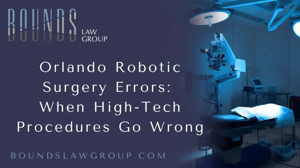 The rapid advancement of medical technology has brought us into a new era of surgical care. Robotic-assisted surgeries are increasingly promoted as safer, less invasive, and more precise alternatives to traditional procedures. However, when these surgeries go wrong, the consequences can be catastrophic. At Bounds Law Group, our Orlando robotic surgery malpractice attorney team is dedicated to representing victims who have suffered due to robotic surgical errors. If you've experienced unexpected complications from a robotic procedure, you may be entitled to compensation for your injuries.