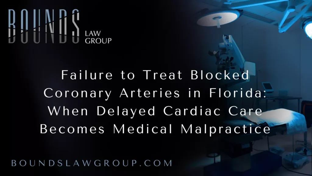 Blocked coronary arteries are one of the leading causes of heart attacks, cardiac arrest, and sudden death. Modern medicine has well-established tools to diagnose and treat coronary artery disease, including imaging, medication, angioplasty, and bypass surgery. When Florida healthcare providers fail to recognize or properly treat dangerous arterial blockages, the results can be catastrophic—and often preventable.
