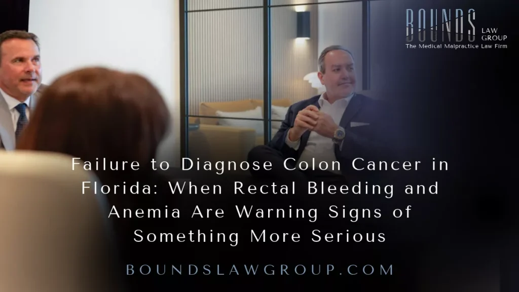 At Bounds Law Group, we represent patients and families throughout Florida whose lives have been changed because cancer and other serious medical conditions were not diagnosed or treated in time. When colorectal cancer is missed, the legal investigation often focuses on months—or sometimes years—of symptoms, abnormal laboratory findings, incomplete follow-up, and missed opportunities for diagnostic testing.