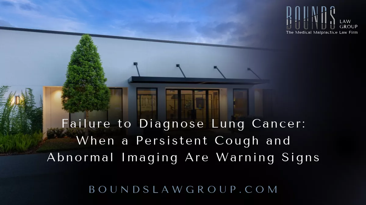 At Bounds Law Group, we represent patients and families throughout Florida whose lives have been changed because cancer and other serious medical conditions were not diagnosed or treated in time. Delayed lung cancer cases can involve missed symptoms, misinterpreted imaging, failure to communicate abnormal findings, or breakdowns in the follow-up process.