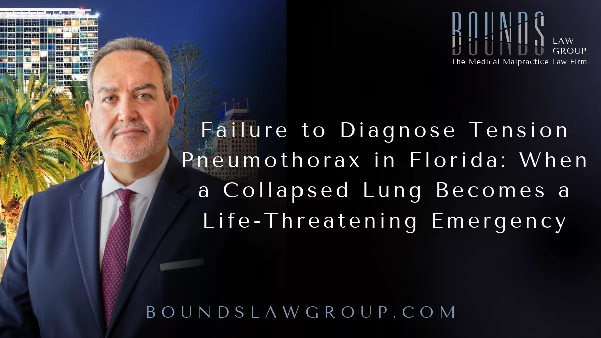 At Bounds Law Group, we represent patients and families throughout Florida whose lives have been changed because medical emergencies were not diagnosed or treated in time. When a tension pneumothorax develops, waiting too long to recognize the signs of cardiovascular and respiratory compromise can have catastrophic consequences.