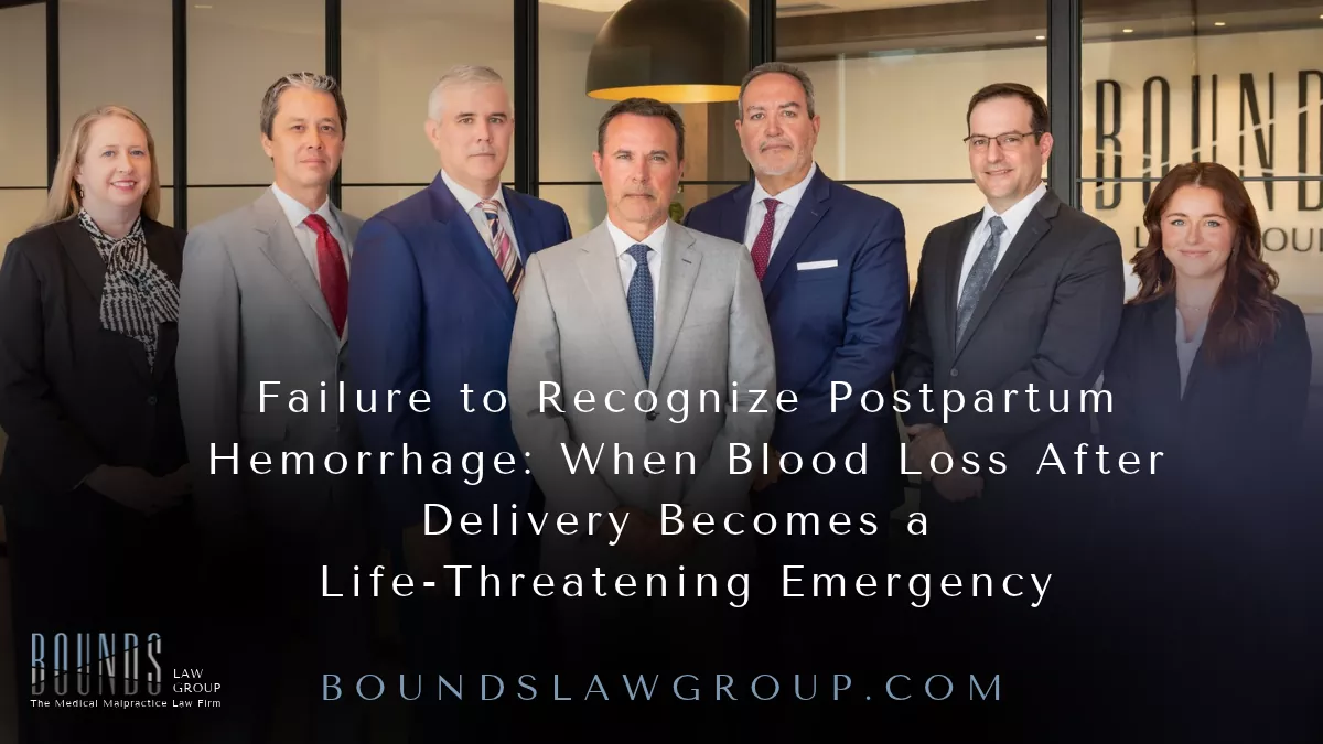 At Bounds Law Group, we represent mothers and families throughout Florida whose lives have been changed because serious pregnancy and delivery complications were not recognized or treated promptly. When postpartum hemorrhage occurs, the investigation often focuses on whether excessive blood loss was identified early enough and whether the medical team responded appropriately as the mother's condition deteriorated.